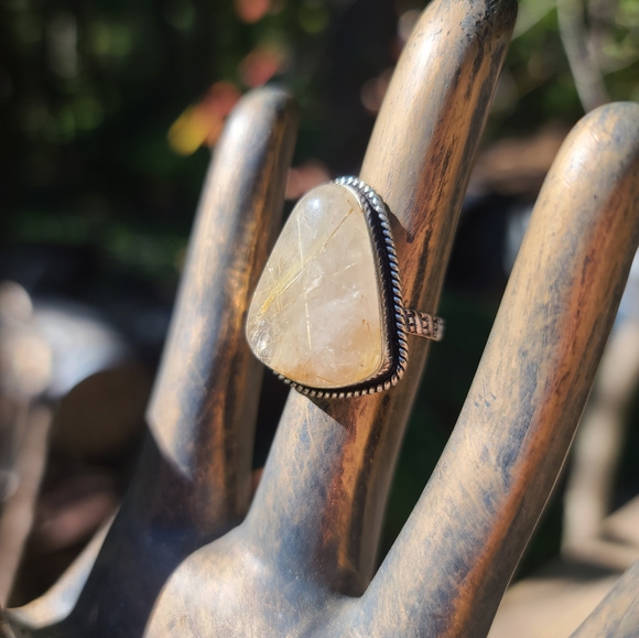 34k golden rutilated quartz sterling ring sz6 - Picture 8 of 10